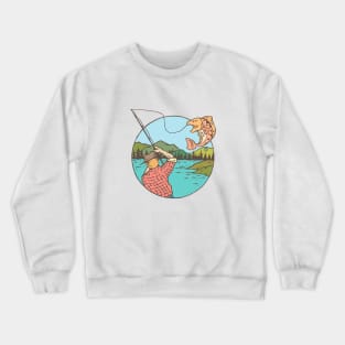 Fisherman Cartoon Catch Big Fish Tshirt Crewneck Sweatshirt